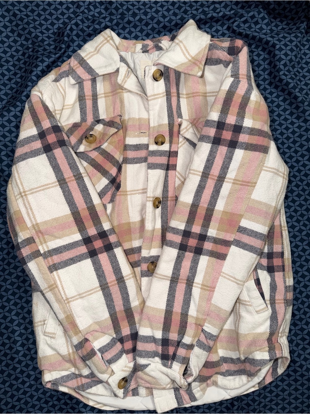 Aeropostale Cream Plaid Jacket with Pink & Tan Stripes